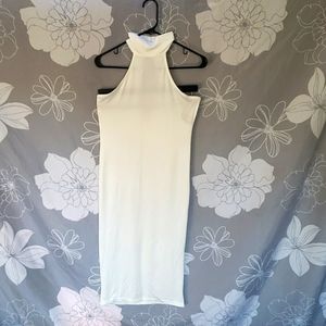 Fashion white turtle neck party dress Small